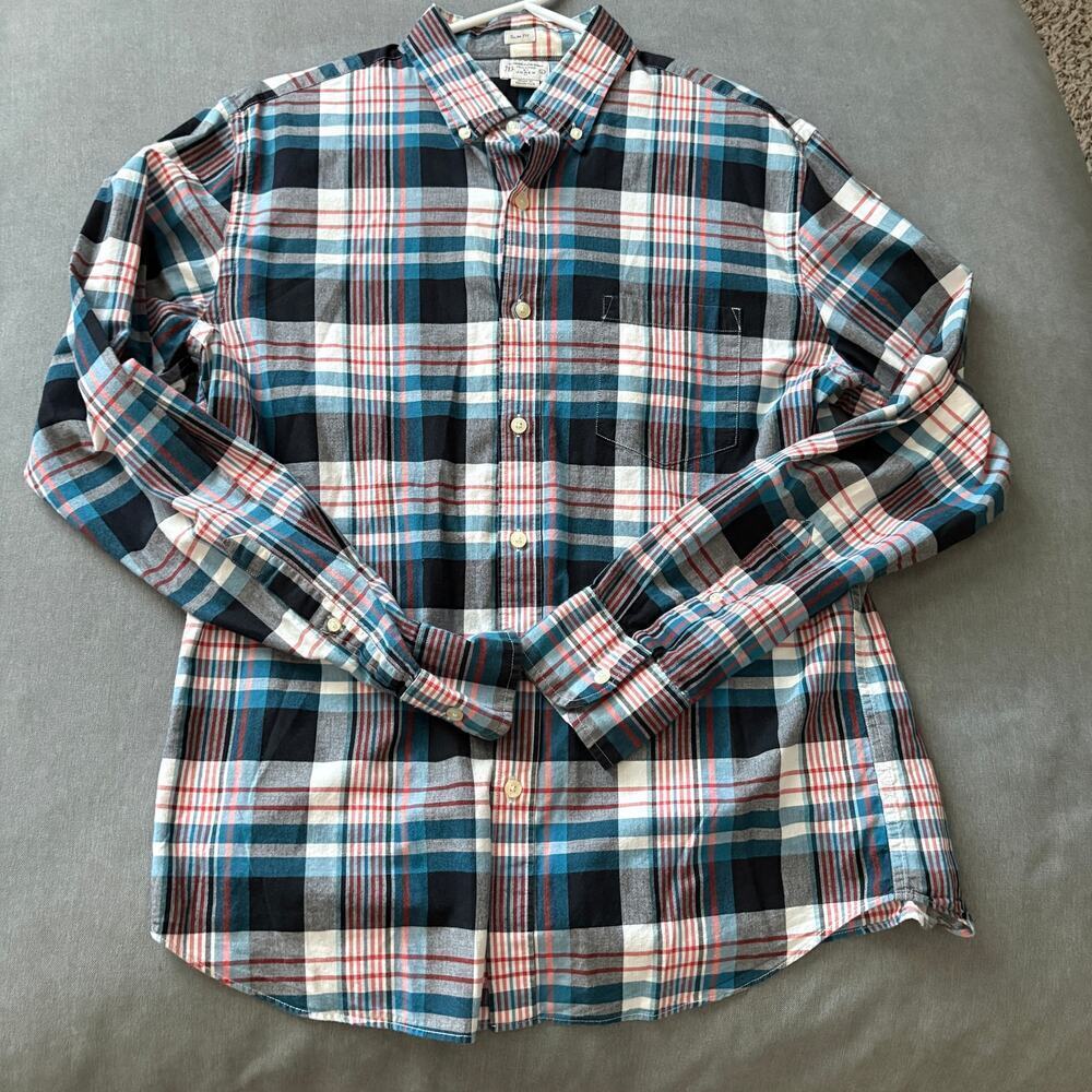 J.Crew Slim Fit Summer Plaid Button Down Shirt  Cotton Mens Lg Preppy GORPCORE